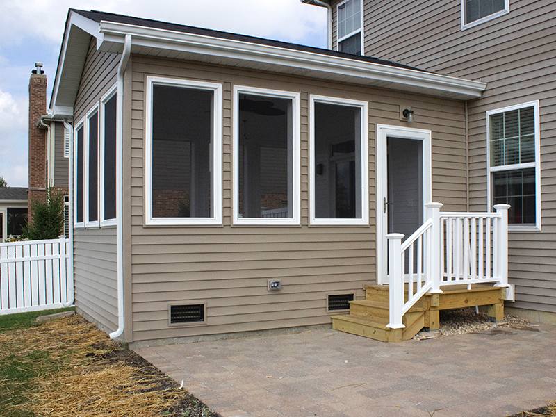 Outside look at cedar sunroom in North Aurora, IL